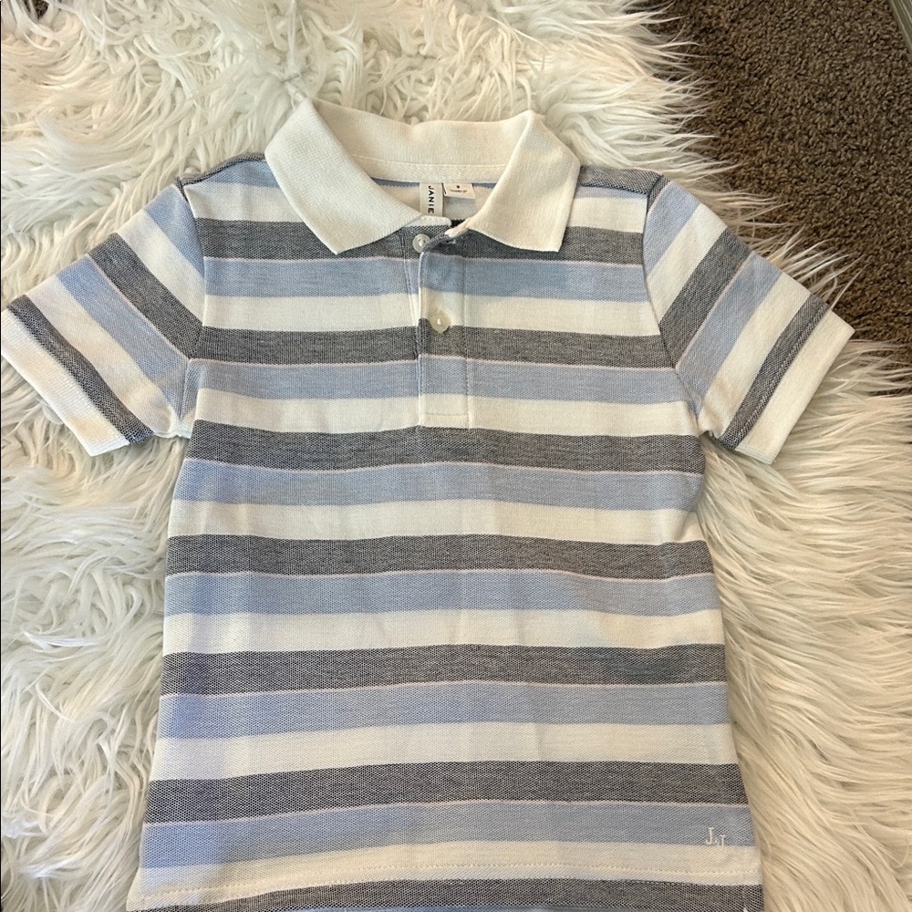Janie and Jack Light Blue, Gray & White Striped Polo